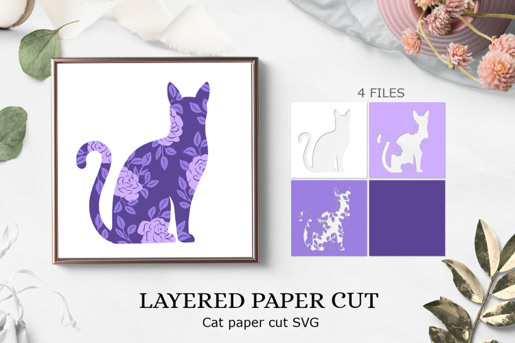 3d layered paper cut Cat / cat lightbox