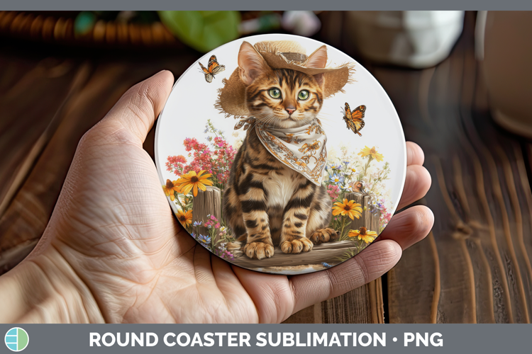 Bengal Round Coaster Cats Bandana Summer Sublimation Coaster