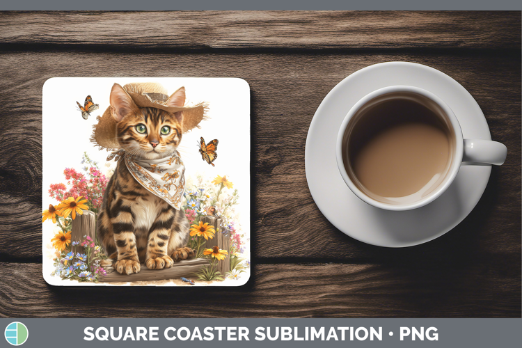 Bengal Square Coaster Cats Bandana Summer Sublimation Coaste