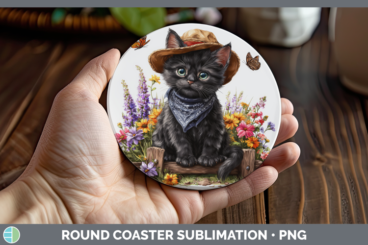 Black Round Coaster Cats Bandana Summer Sublimation Coaster