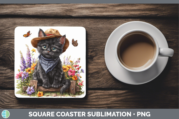 Black Square Coaster Cats Bandana Summer Sublimation Coaster