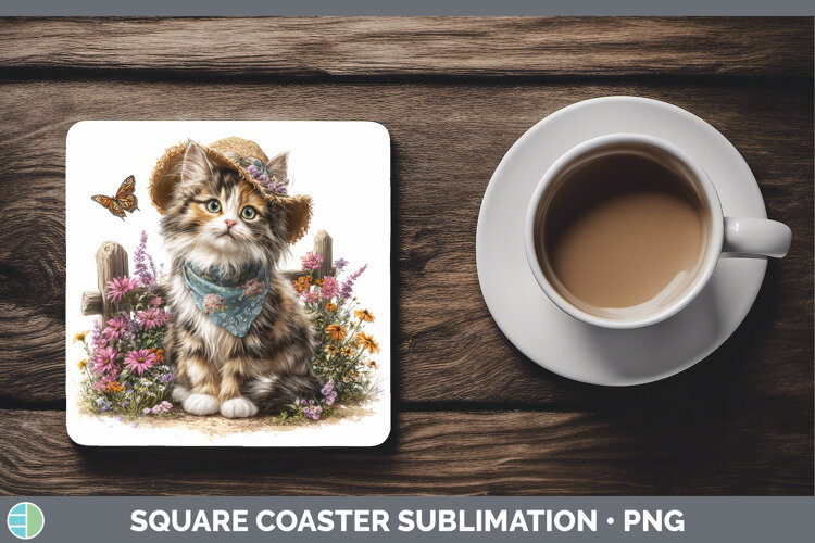 GorgeousCats Bandana Summer Square Coaster design.