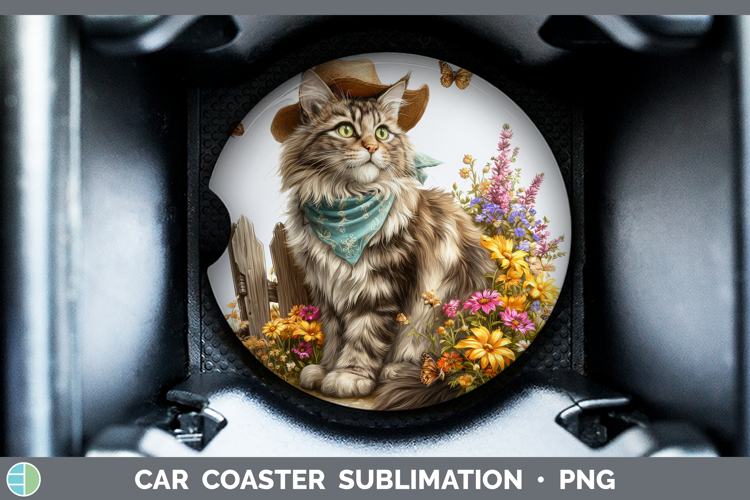 Maine Coon Car Coaster Cats Bandana Summer Sublimation Desi
