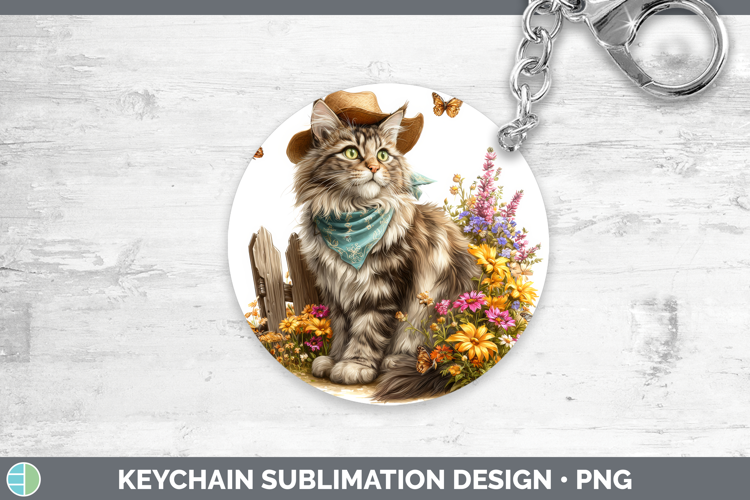 Maine Coon Keychain Cats Bandana Summer Sublimation Keyring