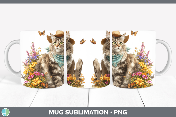Maine Coon Mug Wrap Cats Bandana Summer Sublimation Coffee C