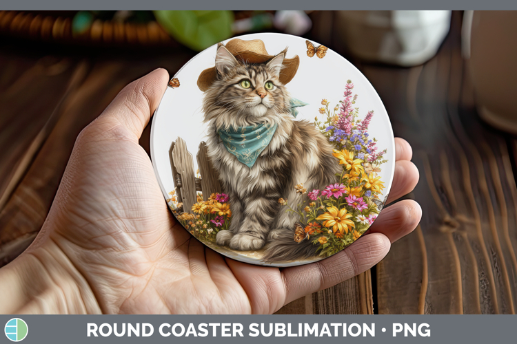Maine Coon Round Coaster Cats Bandana Summer Sublimation Coa