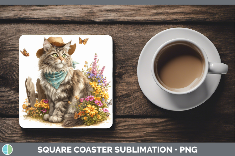Maine Coon Square Coaster Cats Bandana Summer Sublimation Co
