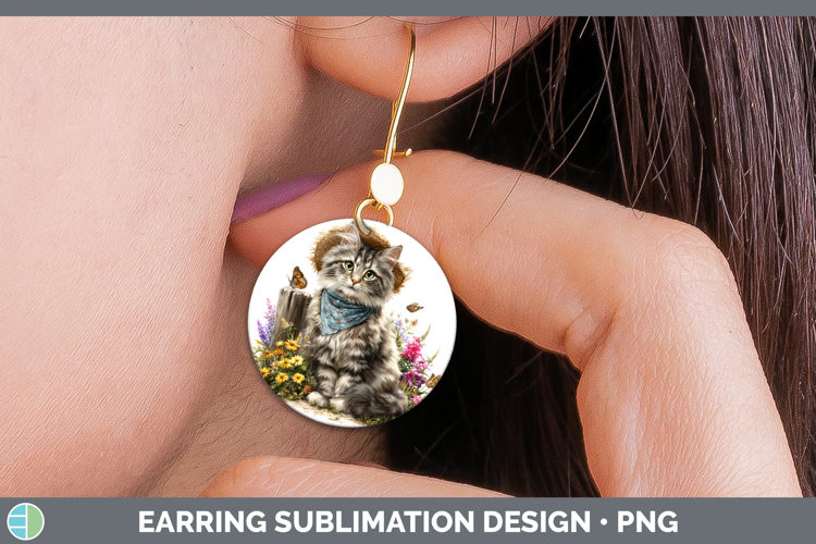 Norwegian Forest Round Earrings Cats Bandana Summer Sublimat