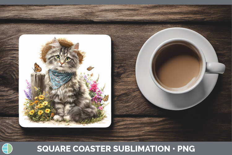 Norwegian Forest Square Coaster Cats Bandana Summer Sublimat
