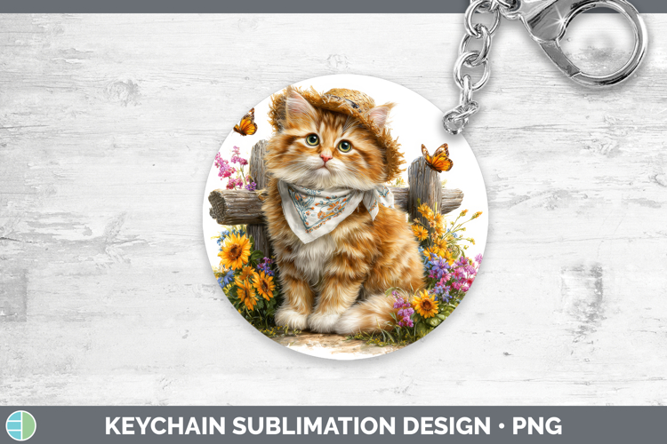 Orange Keychain Cats Bandana Summer Sublimation Keyring Desi