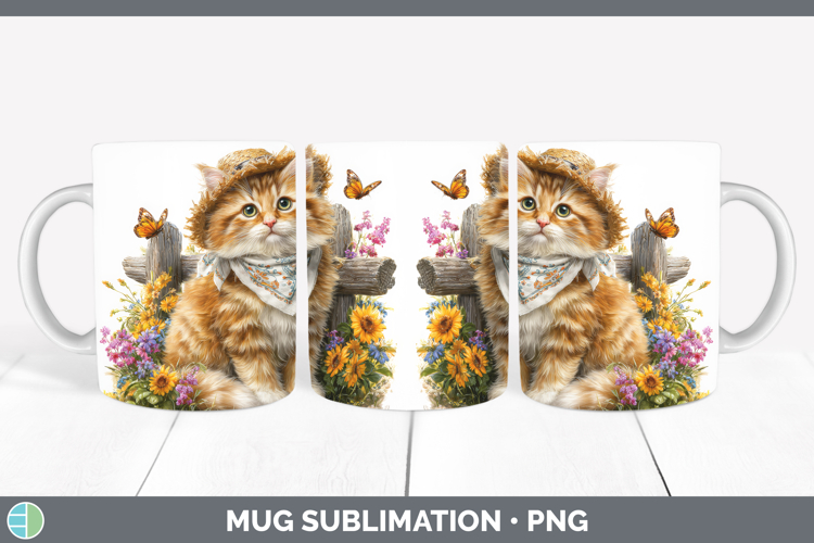 Orange Mug Wrap Cats Bandana Summer Sublimation Coffee Cup D