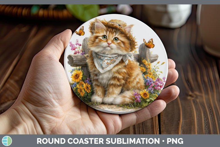 Orange Round Coaster Cats Bandana Summer Sublimation Coaster