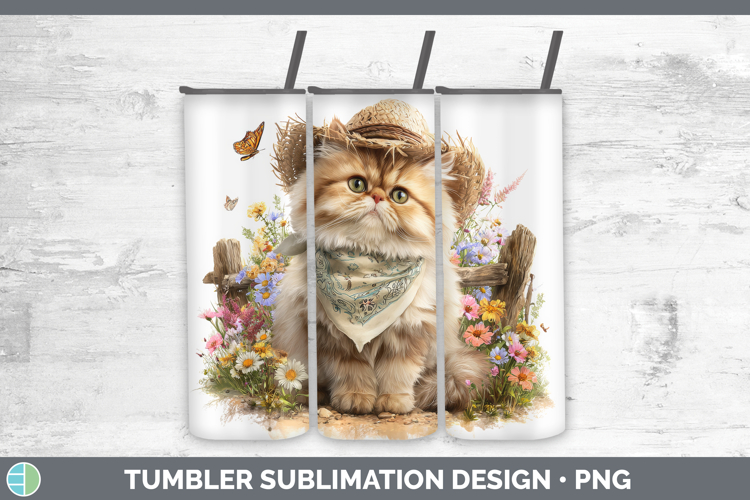 Persian Tumbler Cats Bandana Summer Sublimation 20 oz Skinny