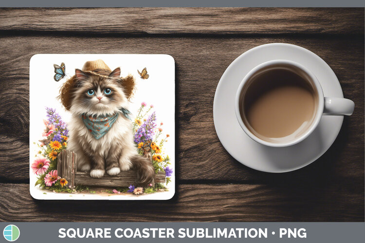 GorgeousCats Bandana Summer Square Coaster design.