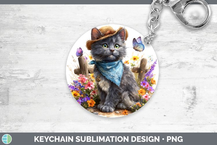 Russian Blue Keychain Cats Bandana Summer Sublimation Keyrin