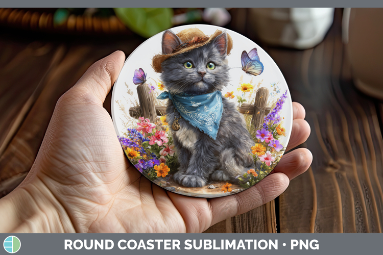 Russian Blue Round Coaster Cats Bandana Summer Sublimation C