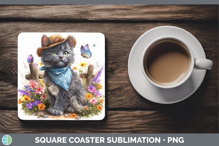 Russian Blue Square Coaster Cats Bandana Summer Sublimation