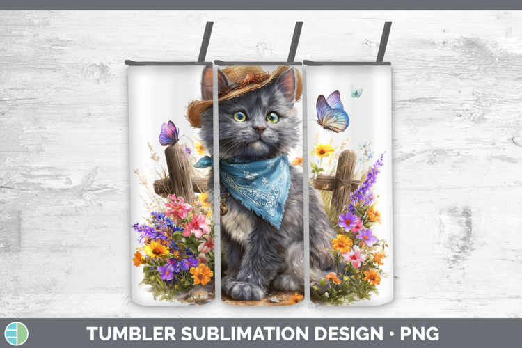 Russian Blue Tumbler Cats Bandana Summer Sublimation 20 oz S