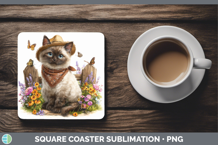 Siamese Square Coaster Cats Bandana Summer Sublimation Coast