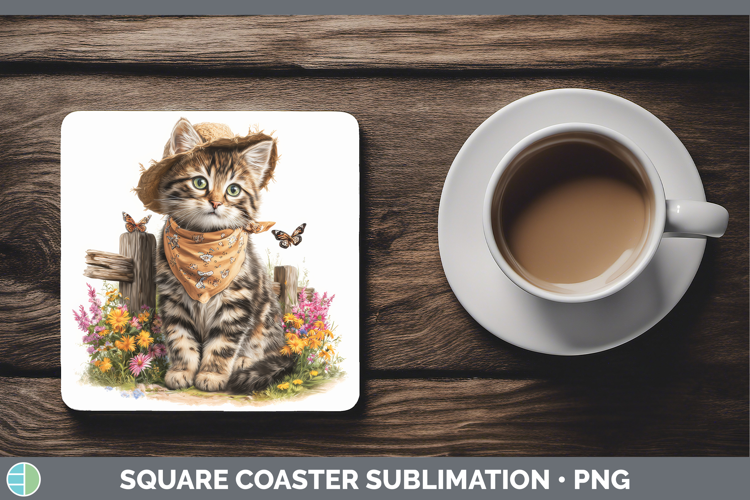 Tabby Square Coaster Cats Bandana Summer Sublimation Coaster