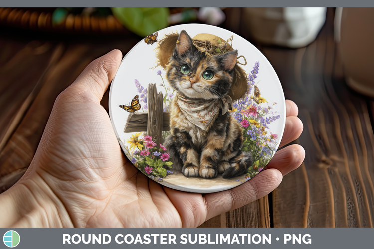 Tortoiseshell Round Coaster Cats Bandana Summer Sublimation