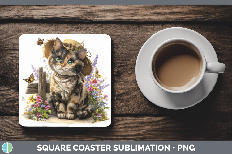 Tortoiseshell Square Coaster Cats Bandana Summer Sublimation