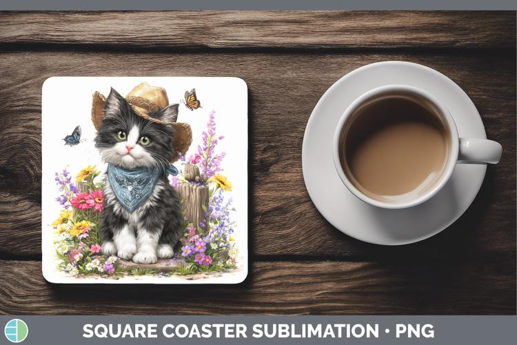 Tuxedo Square Coaster Cats Bandana Summer Sublimation Coaste