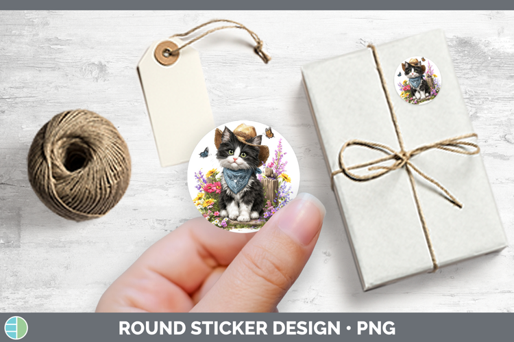 Cats Bandana Summer Tuxedo Stickers | Round Labels Designs
