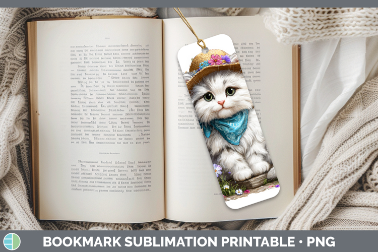 White Bookmark Cats Bandana Summer Sublimation Printable Des