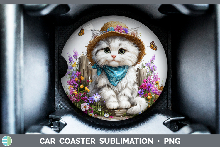 White Car Coaster Cats Bandana Summer Sublimation Designs