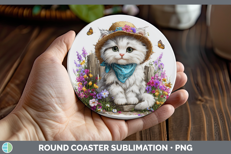 White Round Coaster Cats Bandana Summer Sublimation Coaster