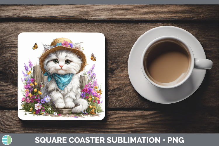 White Square Coaster Cats Bandana Summer Sublimation Coaster