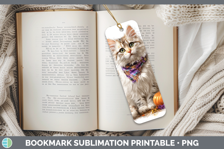 Cats Boho Autumn Angora Cat Bookmark Sublimation Printable D