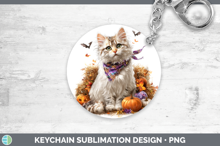 Cats Boho Autumn Angora Cat Keychain Sublimation Keyring Des