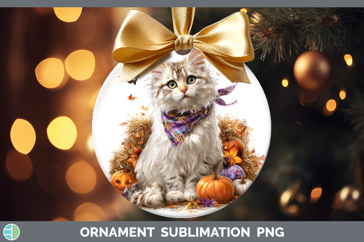 Cats Boho Autumn Angora Cat Ornament Sublimation Bauble Desi