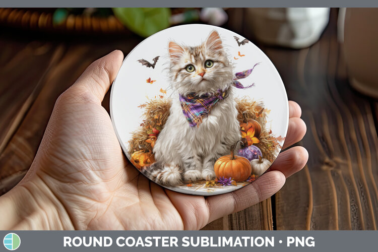 GorgeousCats Boho Autumn Round Coaster design.