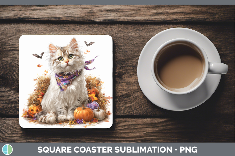 Cats Boho Autumn Angora Cat Square Coaster Sublimation Coast