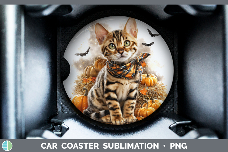 Cats Boho Autumn Bengal Cat Car Coaster Sublimation Designs