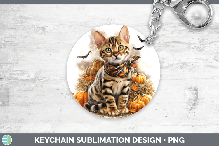 Cats Boho Autumn Bengal Cat Keychain Sublimation Keyring Des