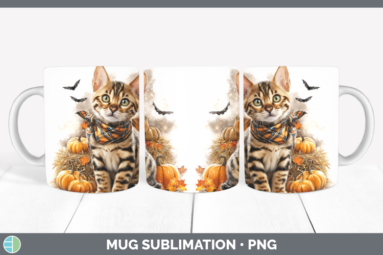 Cats Boho Autumn Bengal Cat Mug Wrap Sublimation Coffee Cup