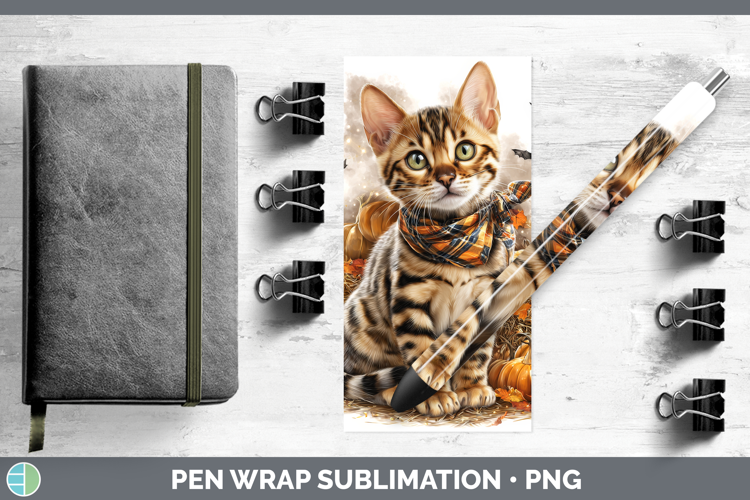 Cats Boho Autumn Bengal Cat Pen Wrap Sublimation Pen Designs