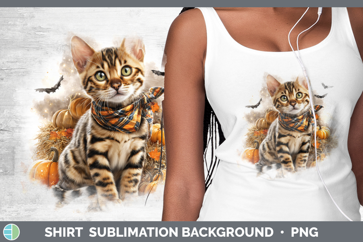 Cats Boho Autumn Bengal Cat Shirt Sublimation Background Des