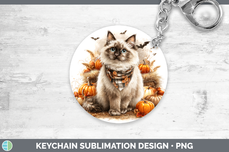 Cats Boho Autumn Birman Cat Keychain Sublimation Keyring Des