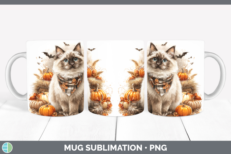 Cats Boho Autumn Birman Cat Mug Wrap Sublimation Coffee Cup