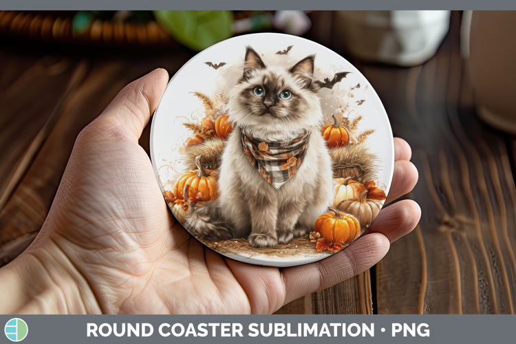 Cats Boho Autumn Birman Cat Round Coaster Sublimation Coaste