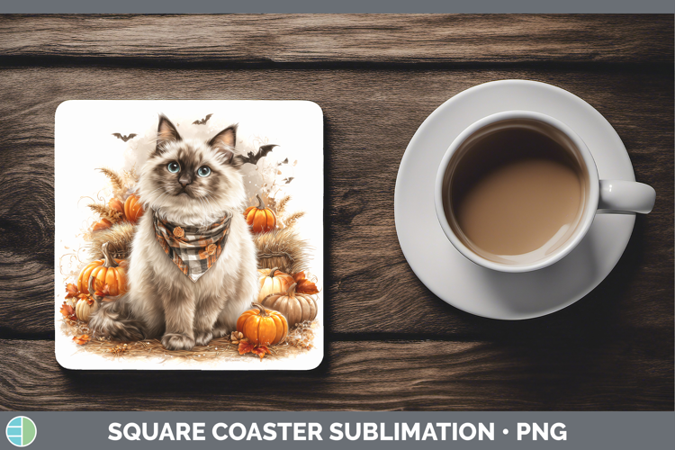Cats Boho Autumn Birman Cat Square Coaster Sublimation Coast