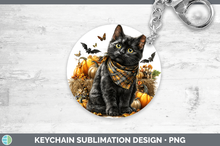 Cats Boho Autumn Black Cat Keychain Sublimation Keyring Desi