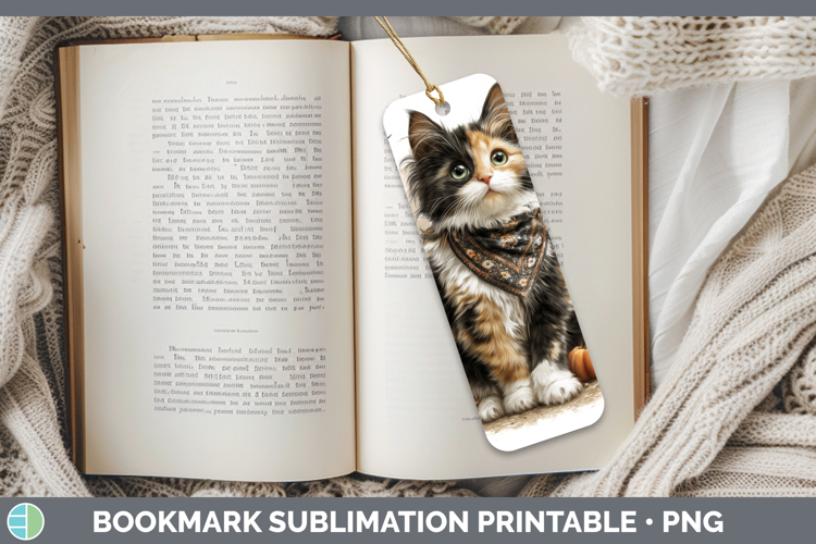 Cats Boho Autumn Calico Cat Bookmark Sublimation Printable D