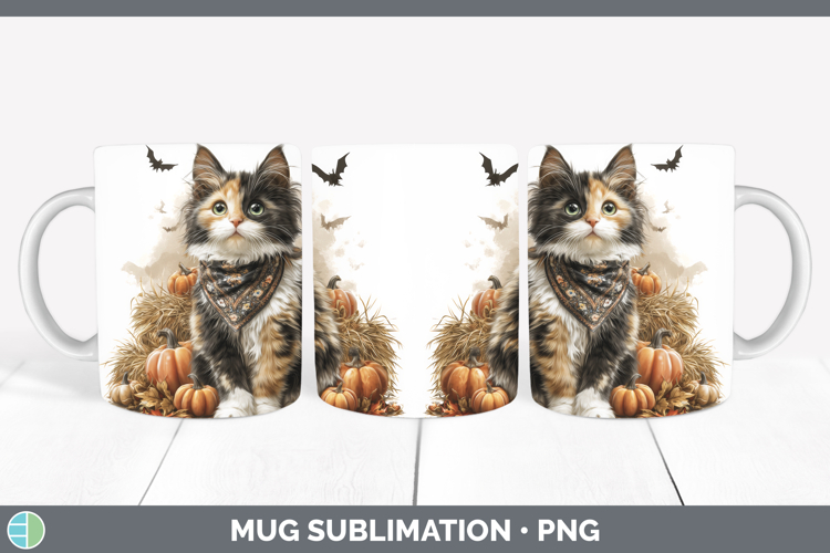 Cats Boho Autumn Calico Cat Mug Wrap Sublimation Coffee Cup