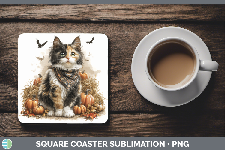 Cats Boho Autumn Calico Cat Square Coaster Sublimation Coast